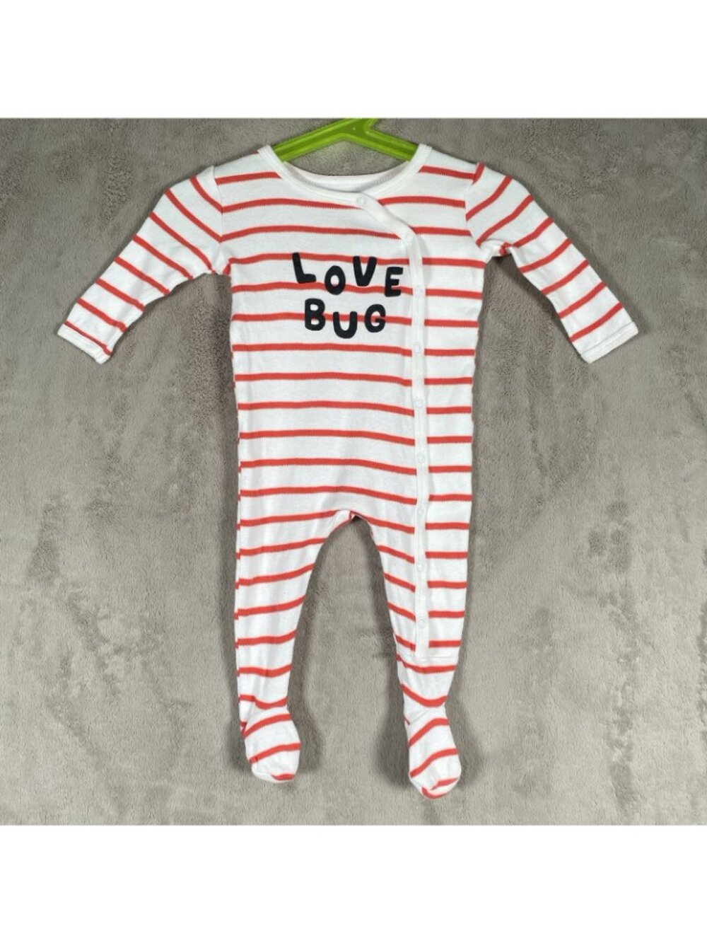 Pottery Barn Kids 100% Organic Cotton Baby Footie Pajama 3-6M Love Bug Striped - Picture 3 of 11